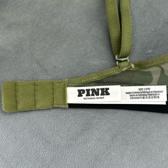 Pink Victoria's Secret Wear Everywhere Push Up Bra Size 32C Bombshell Camo Green - Picture 7 of 8